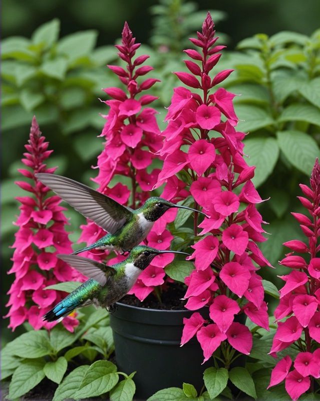 Hummingbird Haven with Fuchsia, Salvia, and Impatiens