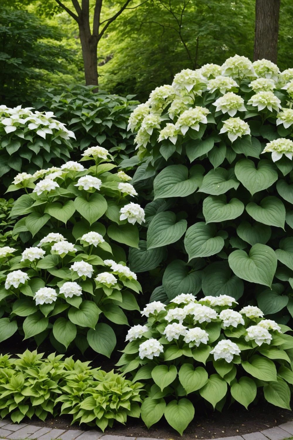 Nature-Inspired with White Hydrangeas and Variegated Hostas