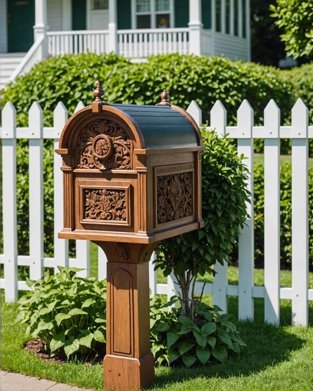 Wooden Mailbox with Carved Detail