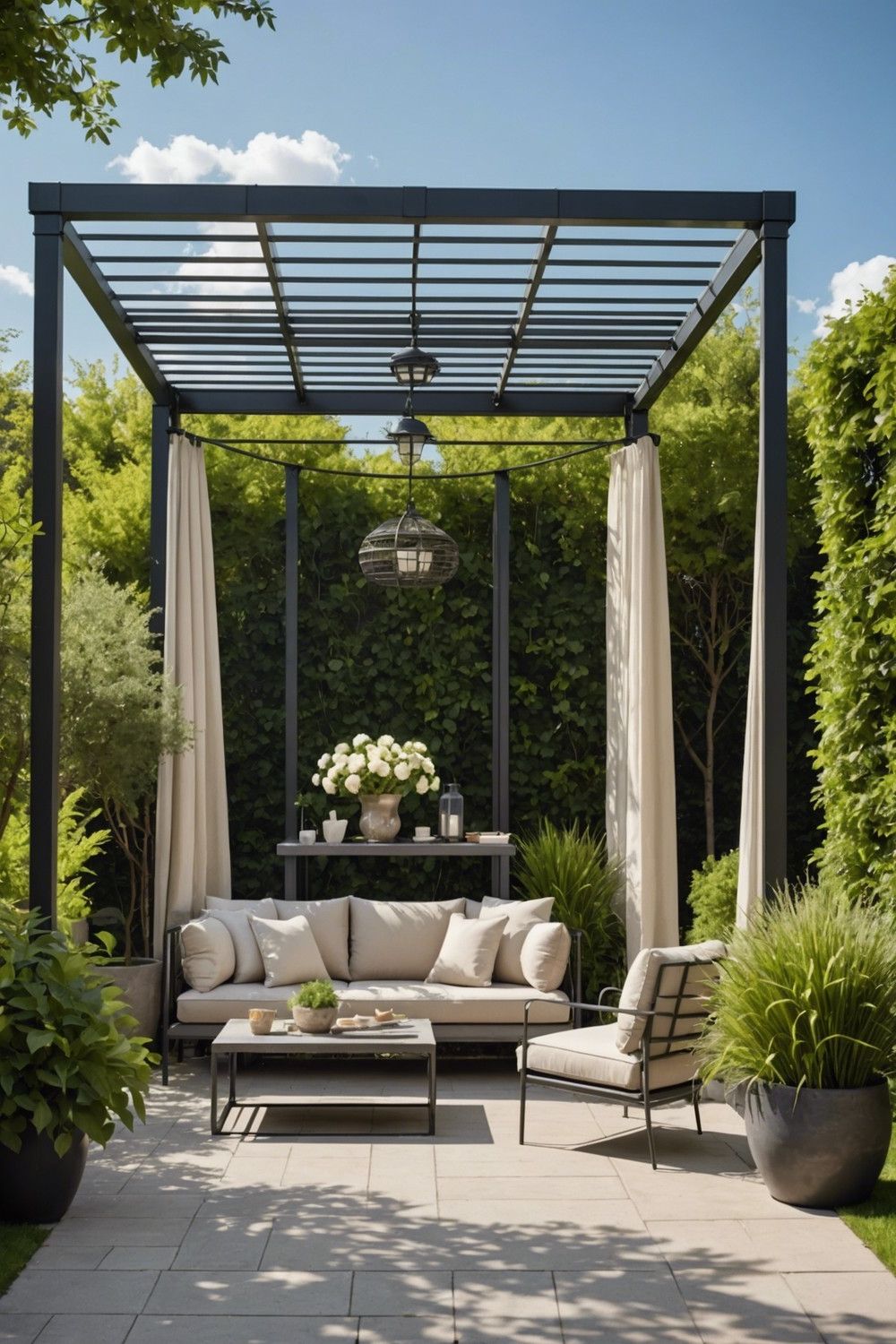 Modern Metal Pergola with Fabric Canopy