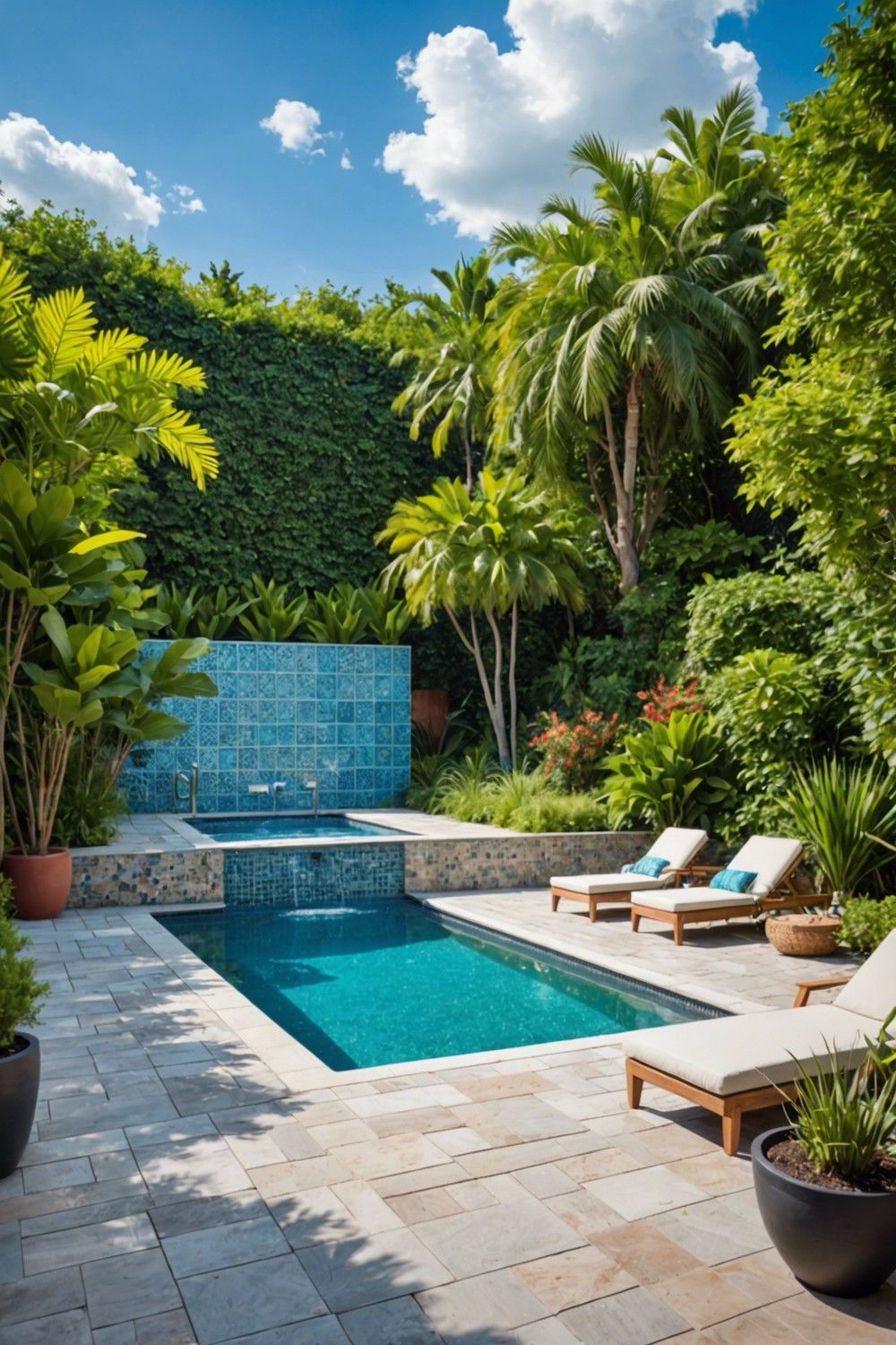 Tiled Accent Wall Semi Inground Pool