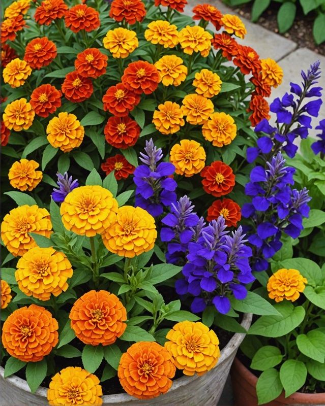 Fiery Fiesta with Salvia, Marigolds, and Zinnias