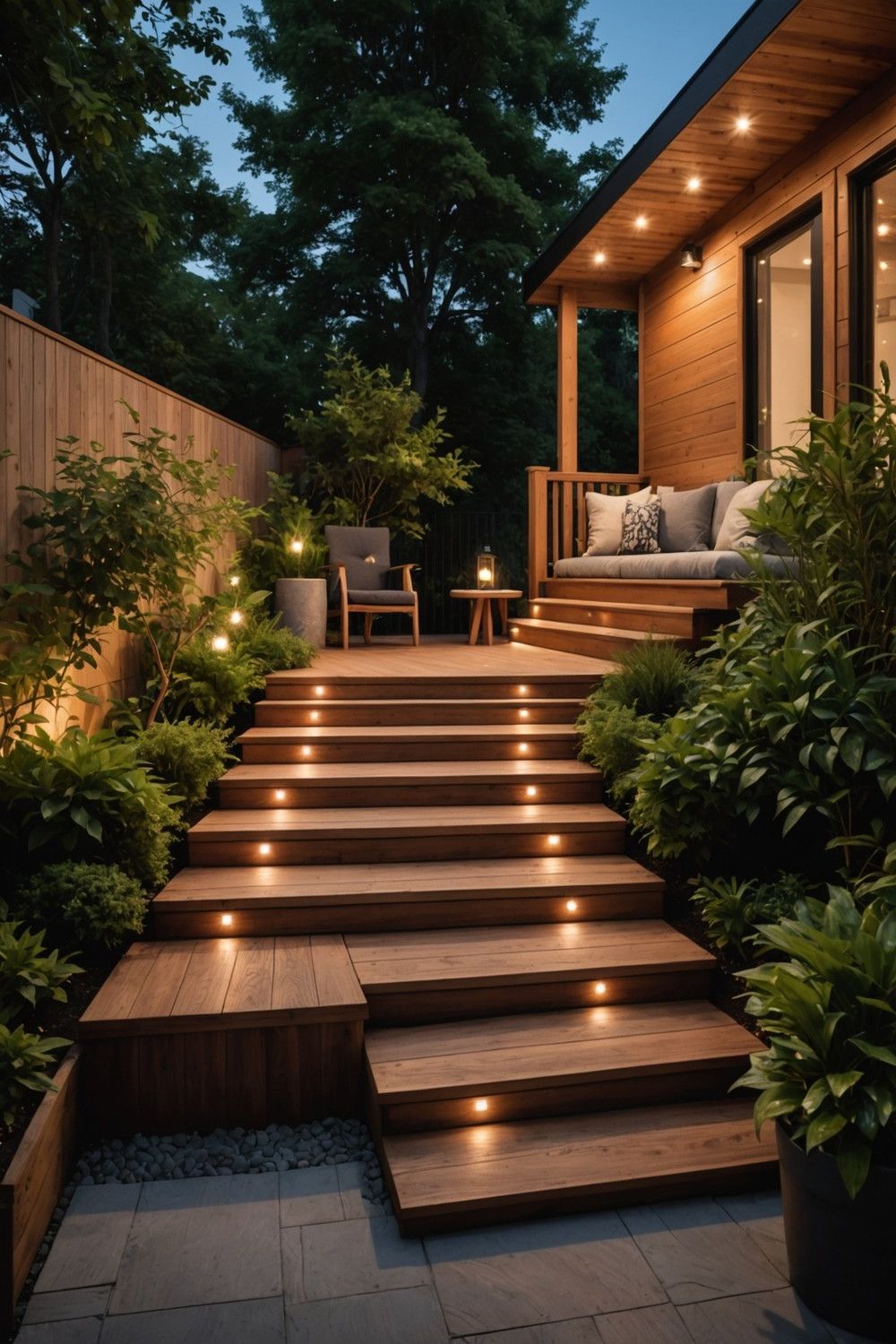 Wooden Steps with LED Lighting for Ambiance