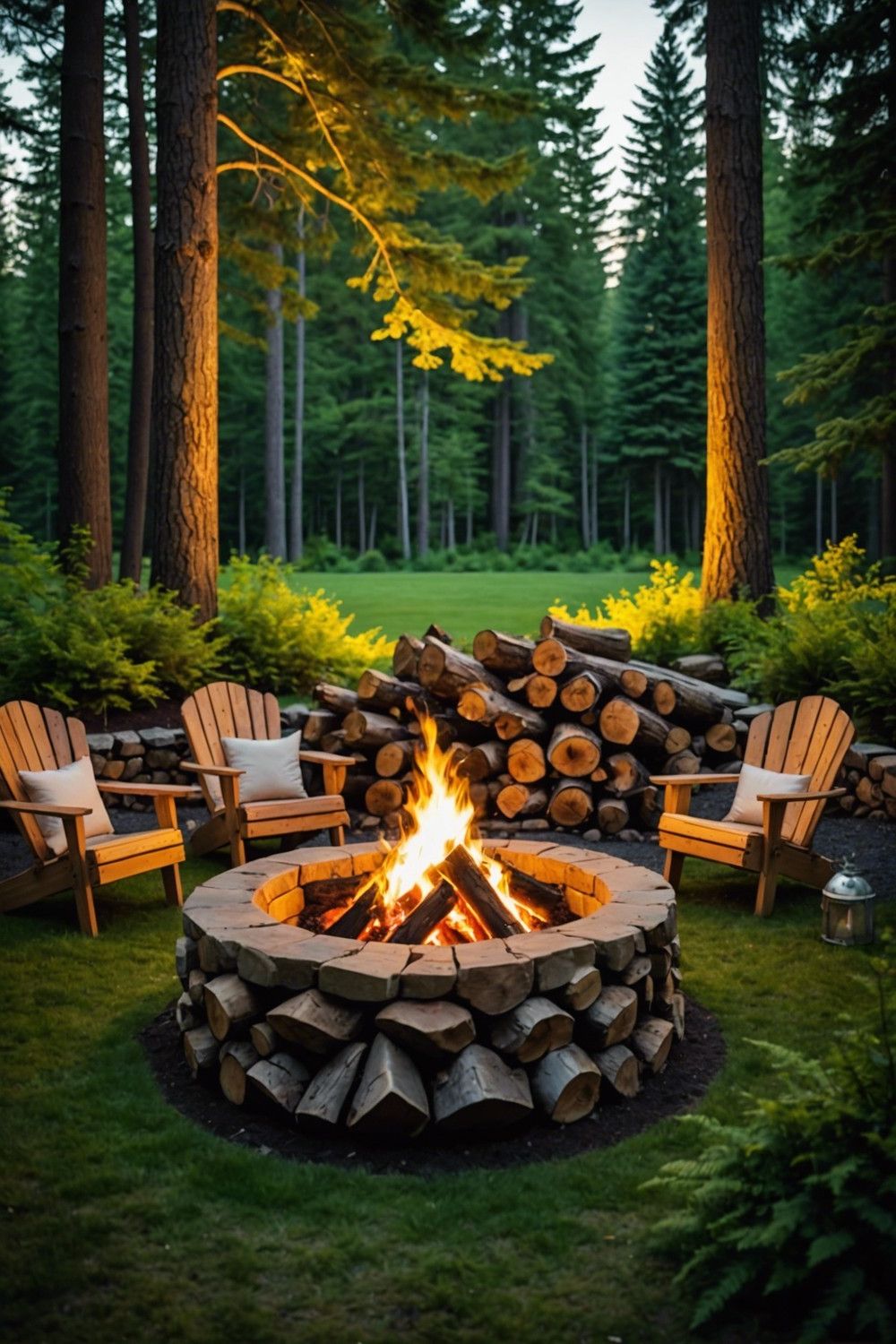 Rustic Fire Pit with Tree Stump Seating