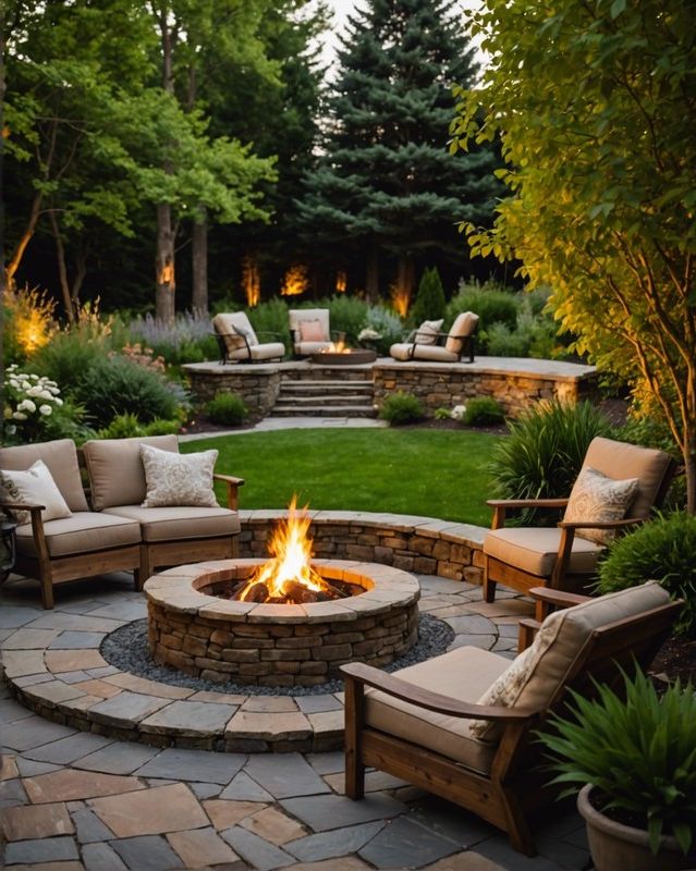Round Fire Pit with Stacked Stone Surround