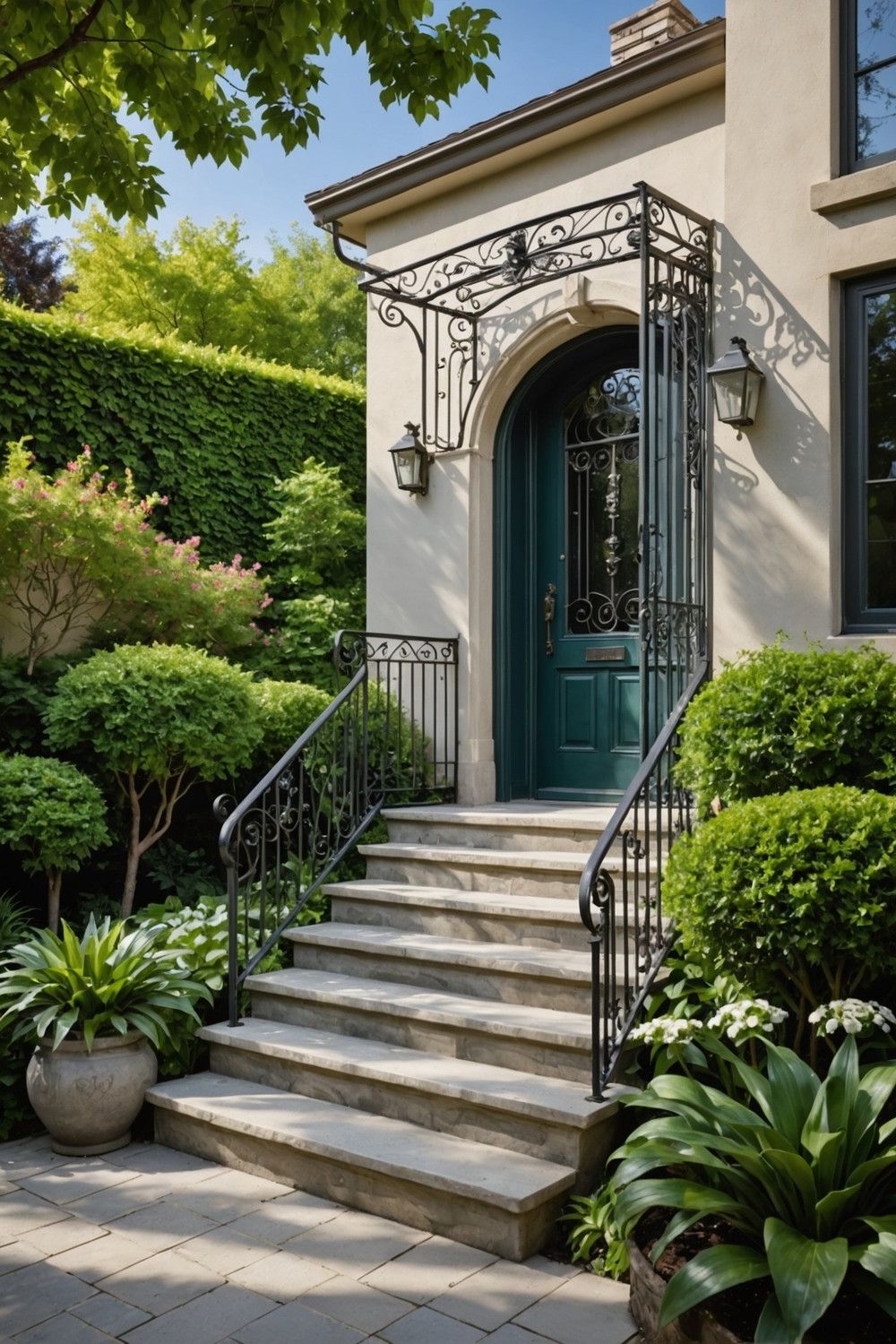 Backdoor Steps with Decorative Metal Railing