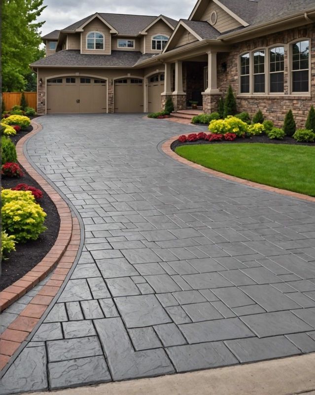 Poured Concrete Driveway with Stamped Border