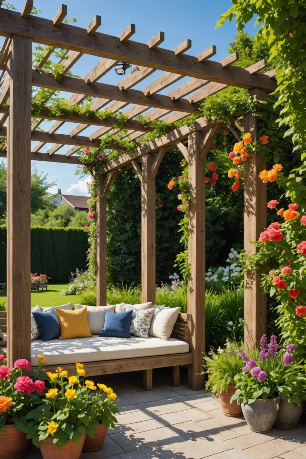 Large Pergola with Built-in Seating Area