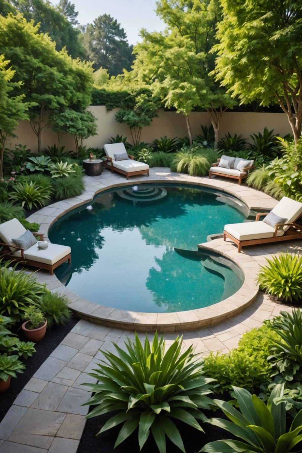 Round Pool with Lounge Seating