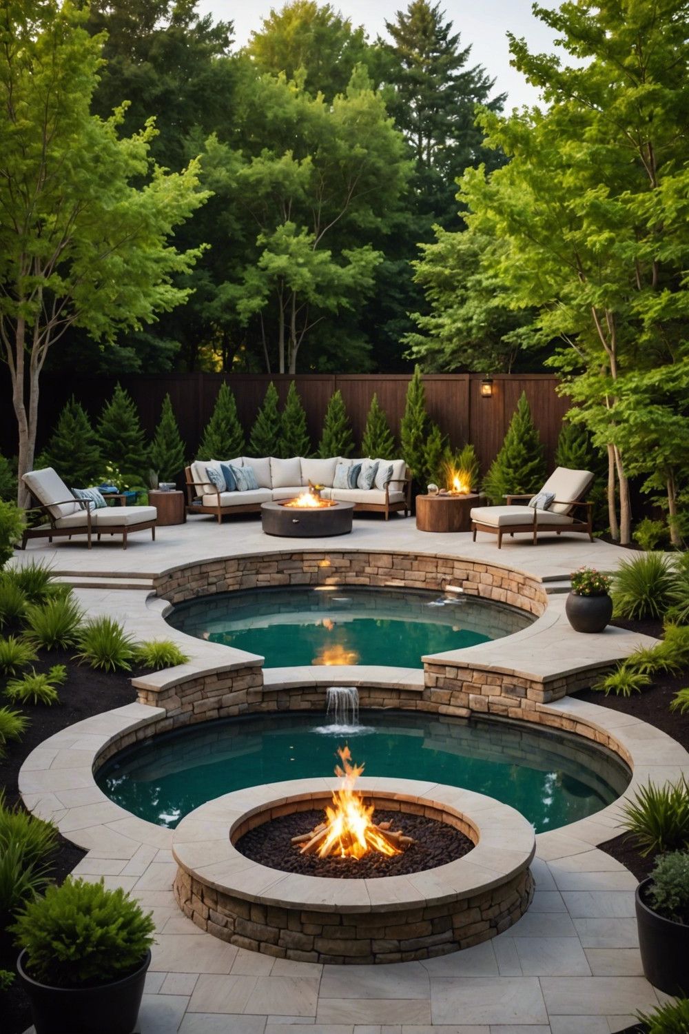 Round Pool with Fire Pit