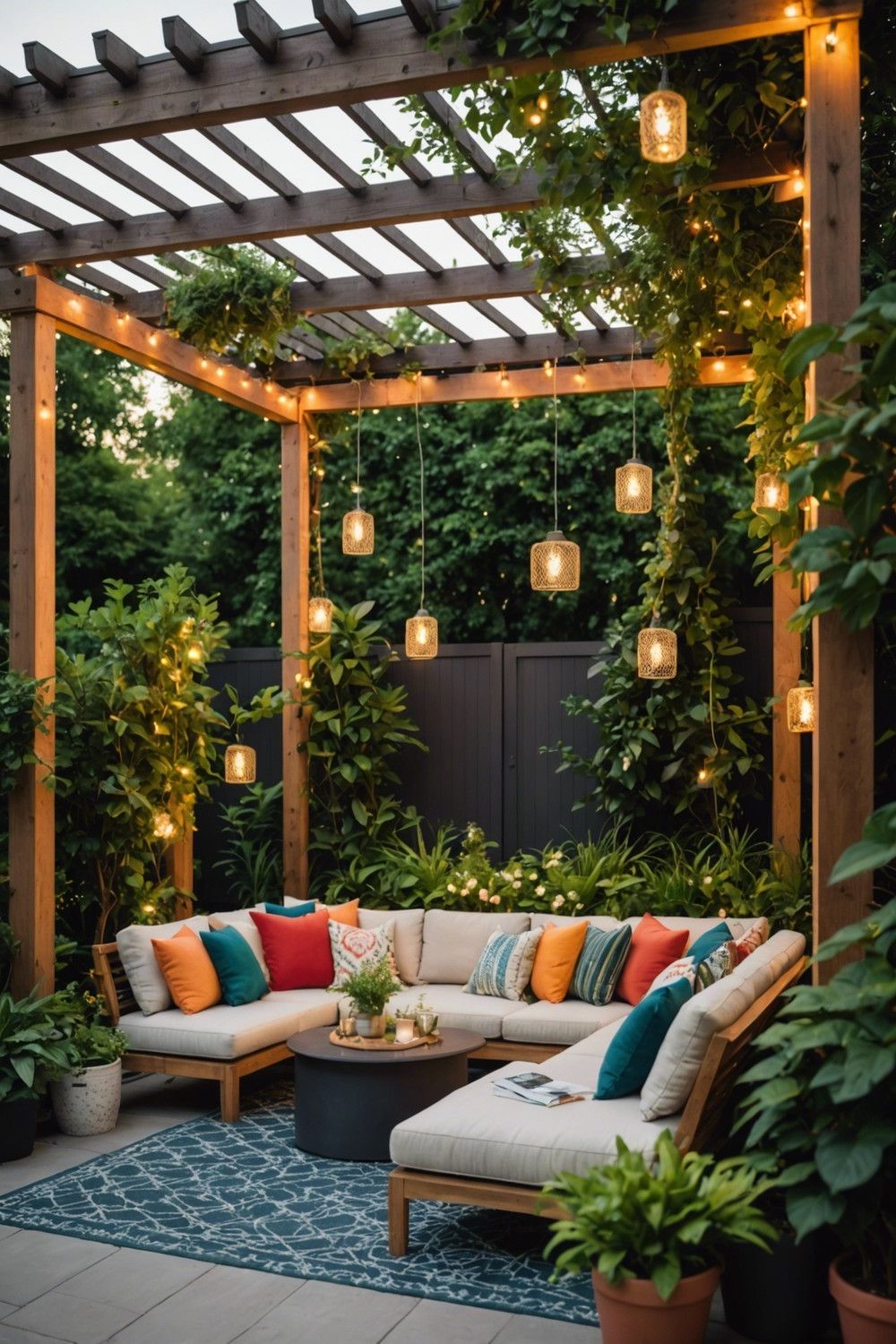 Outdoor Sectional Sofa with Vibrant Throw Pillows