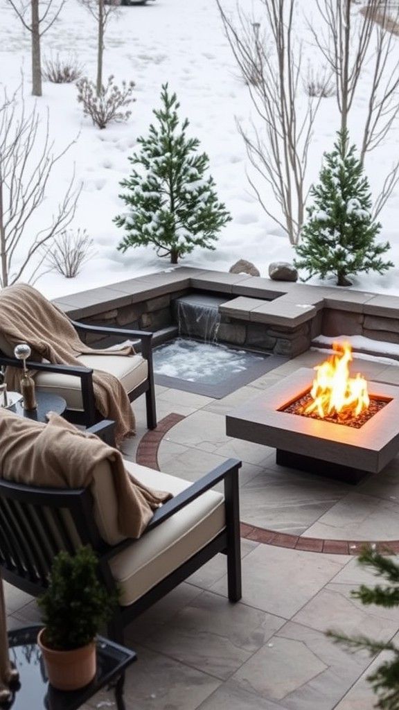 Transitional Fire Pit with Water Feature