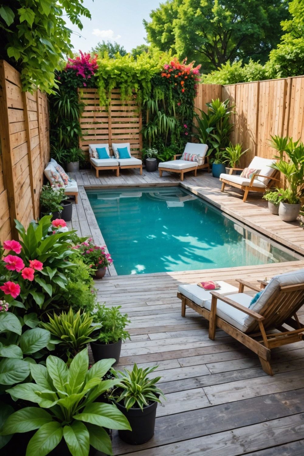 Pallet Pool Decks with Vertical Gardens