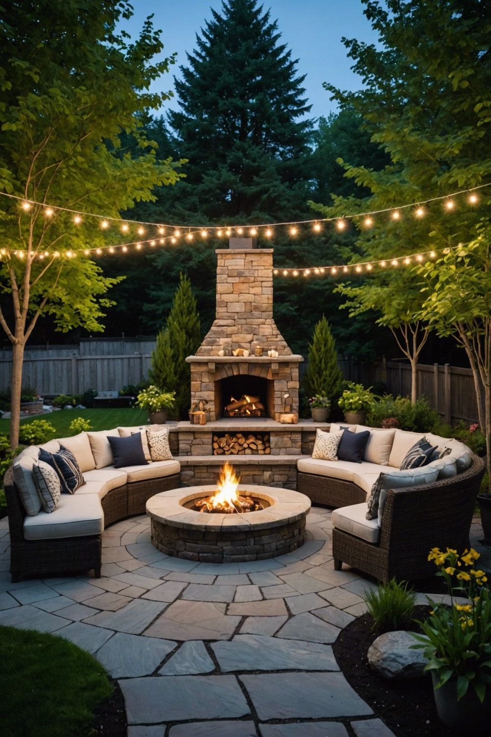 Corner Fireplace with U-Shaped Seating