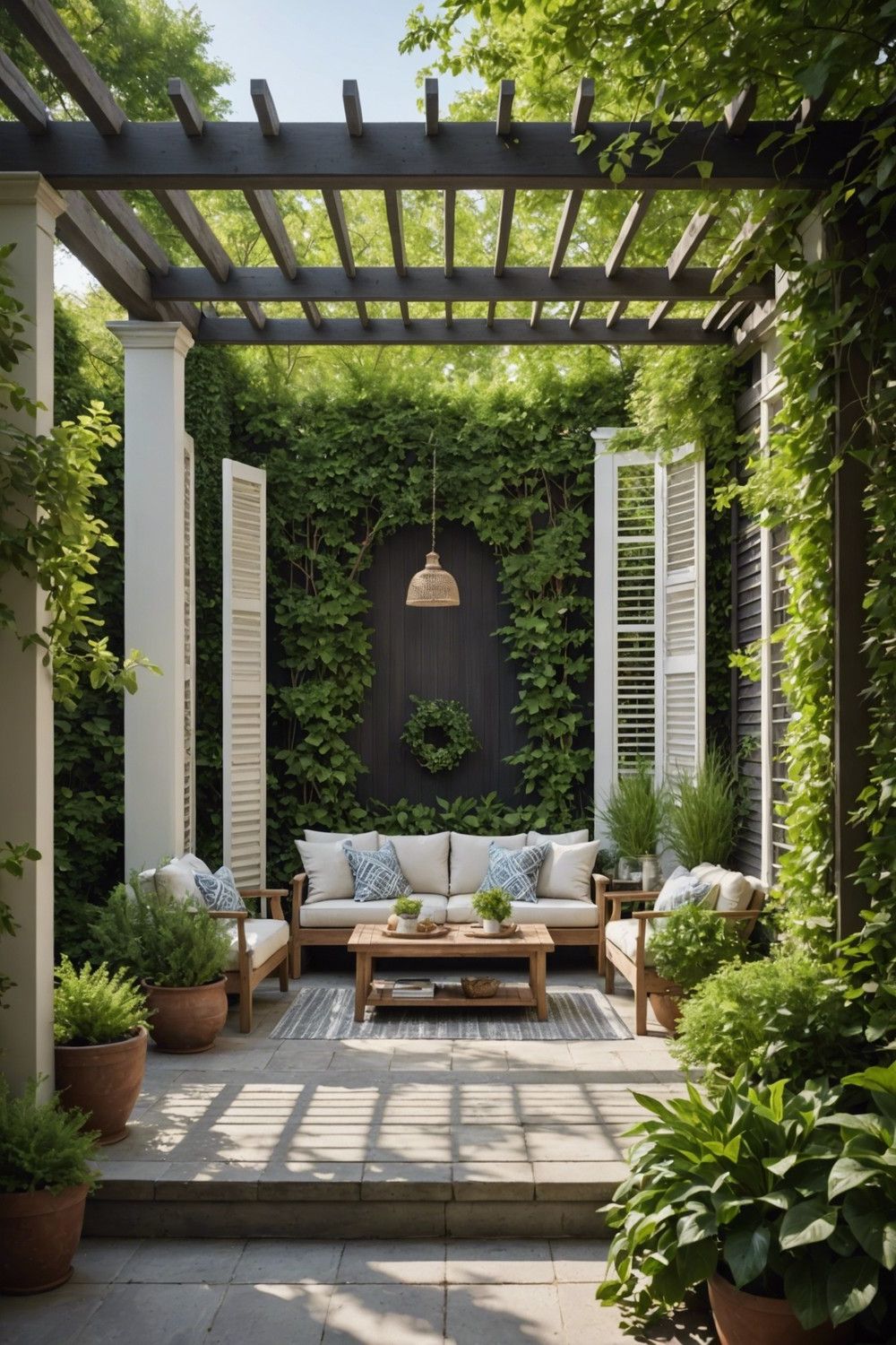 Pergola with Sliding Shutters for Privacy