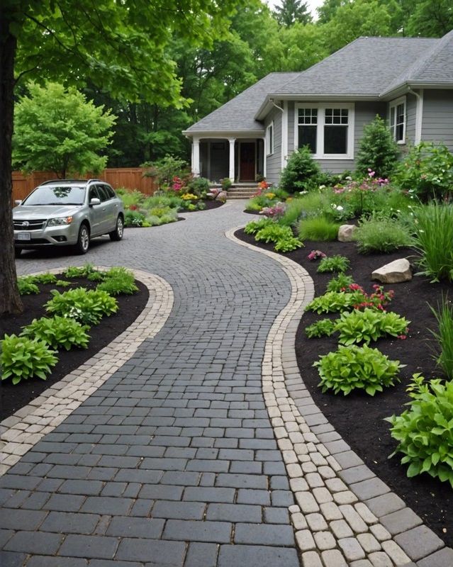 Permeable Paver Driveway with Rain Garden