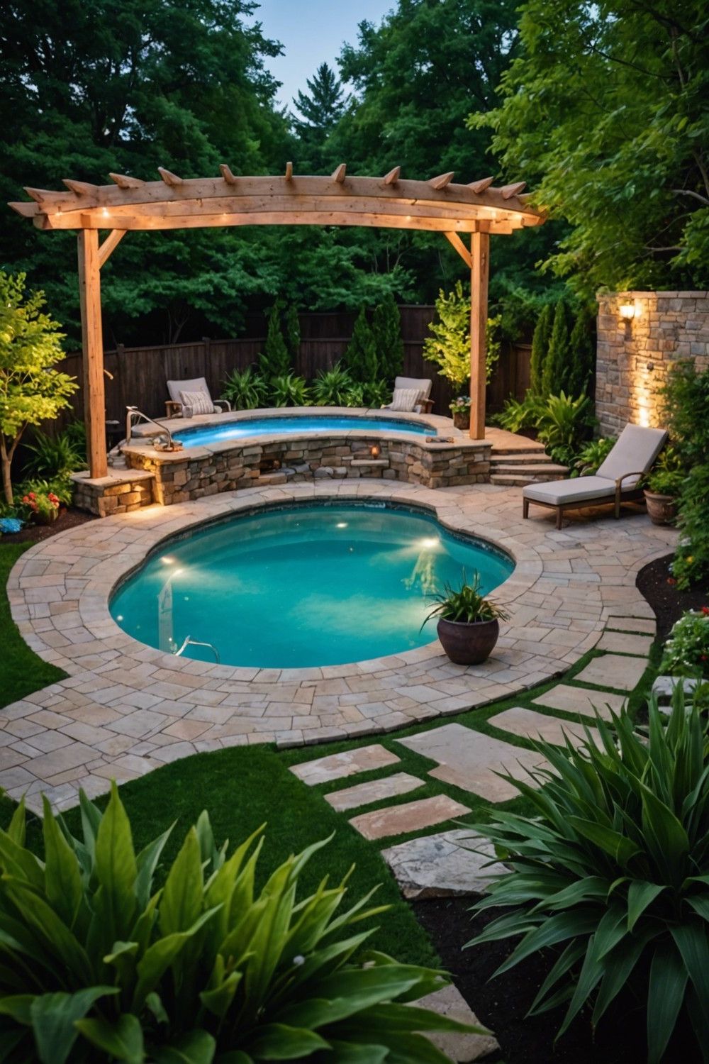 Curved Pool with Natural Stonework
