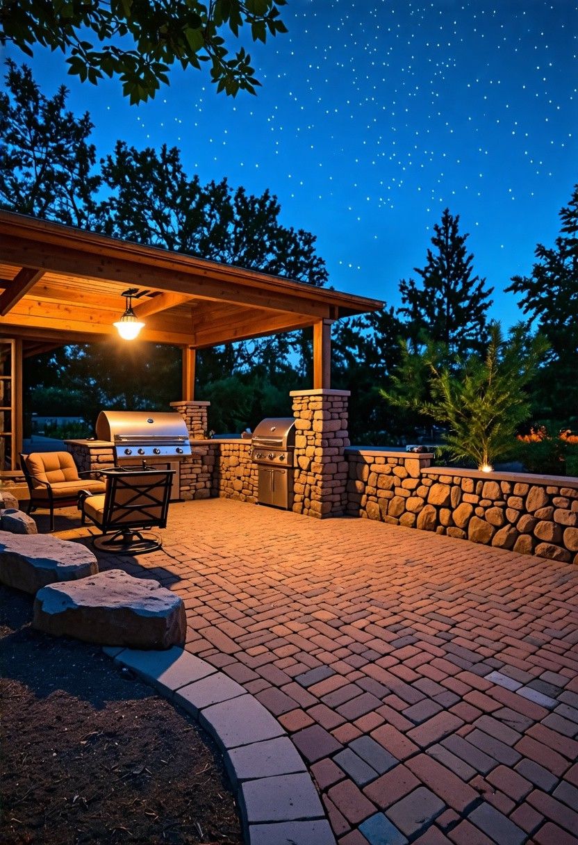Brick Patio with Natural Stone Borders