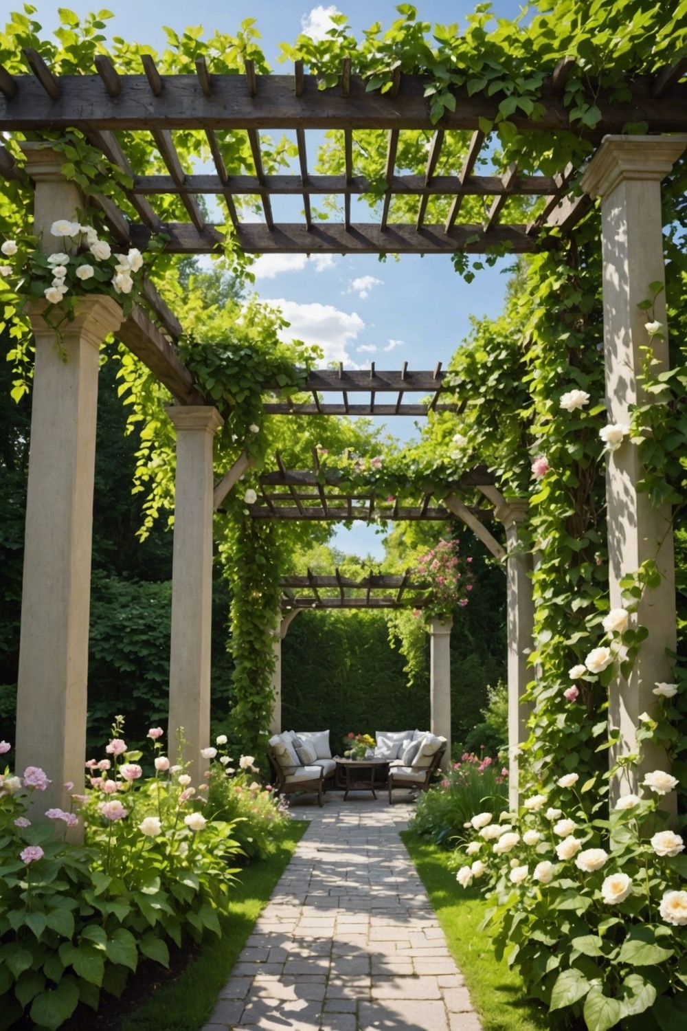 Lattice-Topped Pergola with Vines