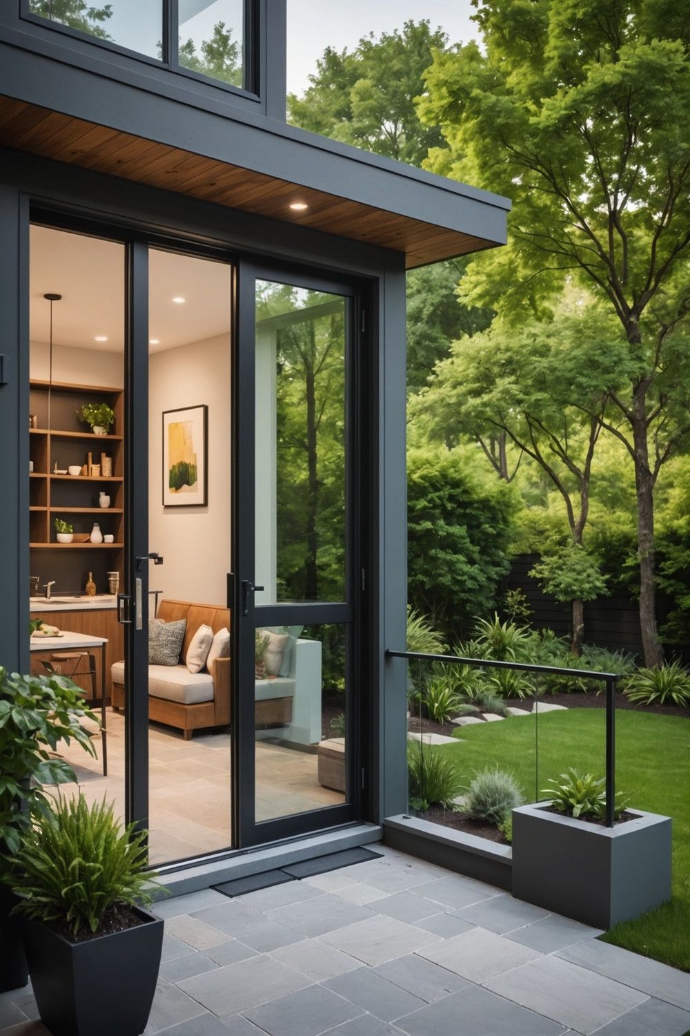 Open Risers with Glass Panel Railing