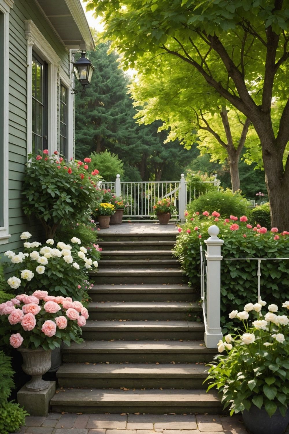 Traditional Wood Steps with Classic Railings