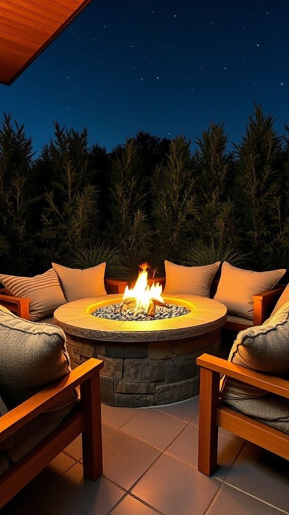 Cozy Nook with Plush Pillows and a Fire Pit
