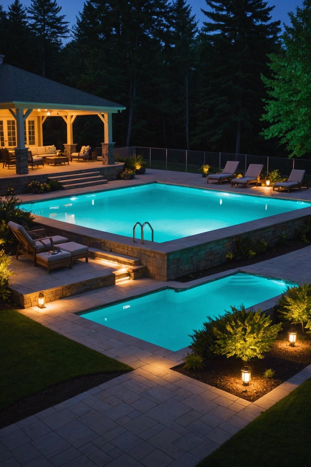 Steps with Integrated Pool Lighting