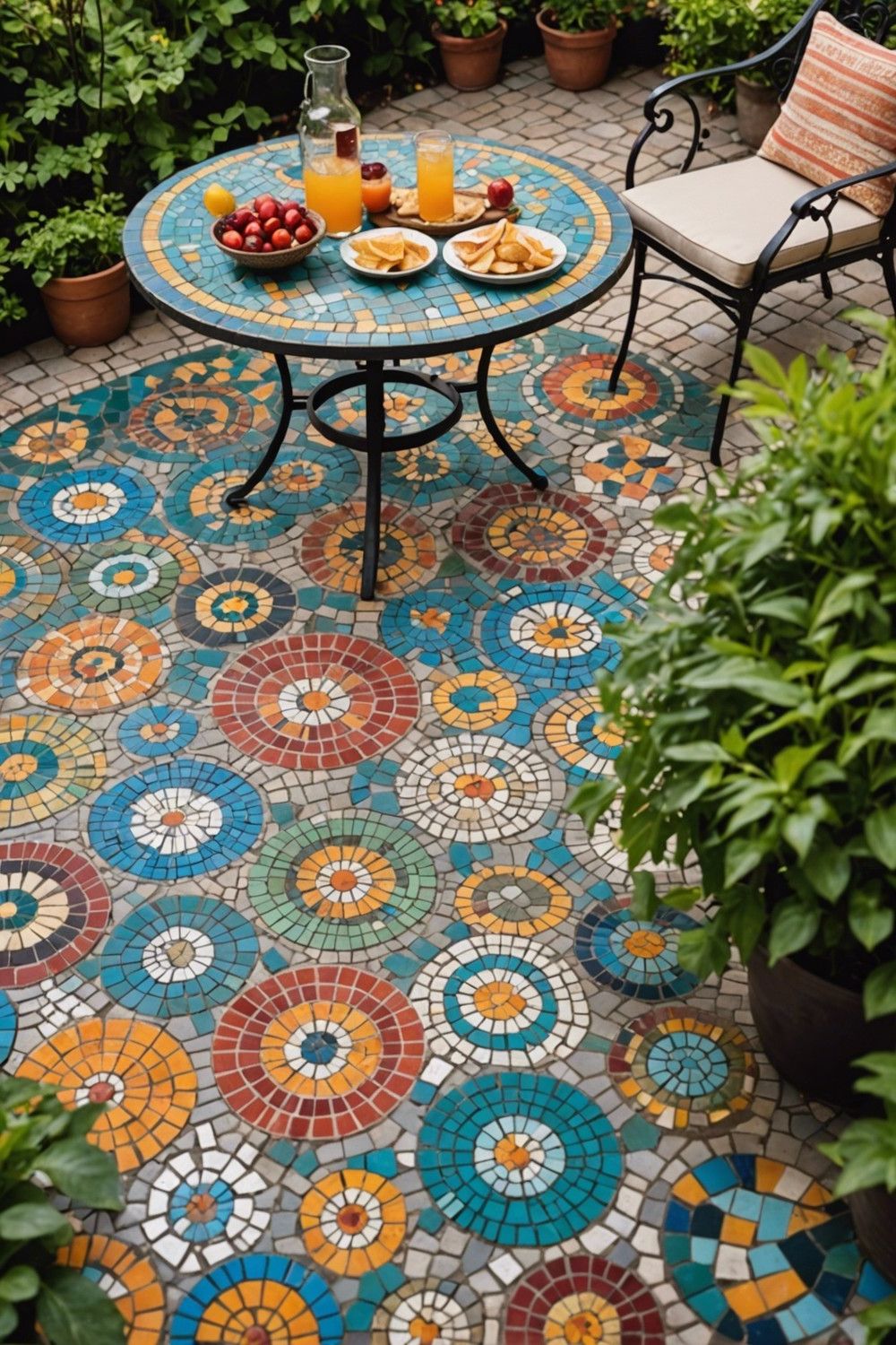 Mosaic Stone Flooring for a Colorful Patio