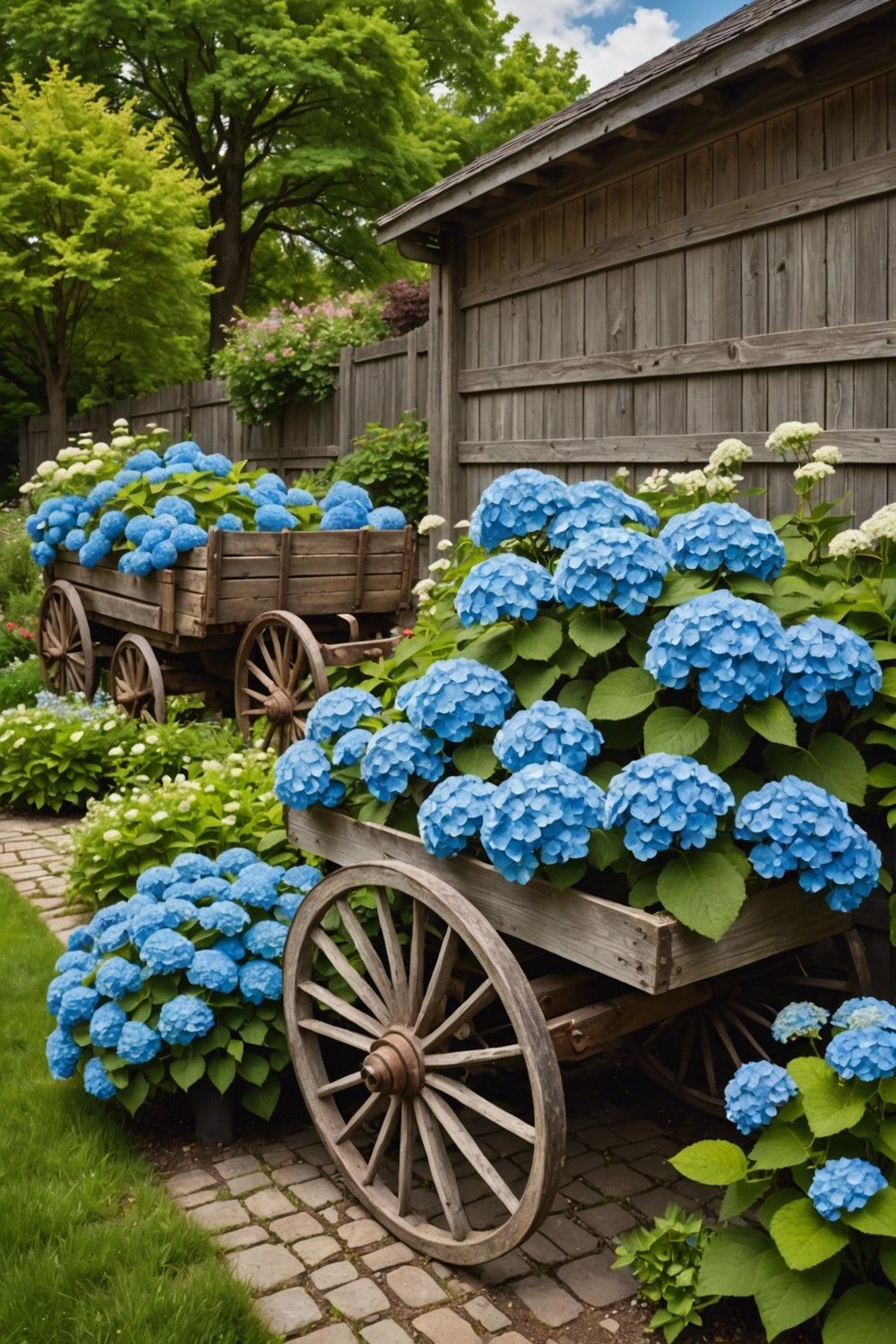 Hydrangeas in a Rustic Landscape