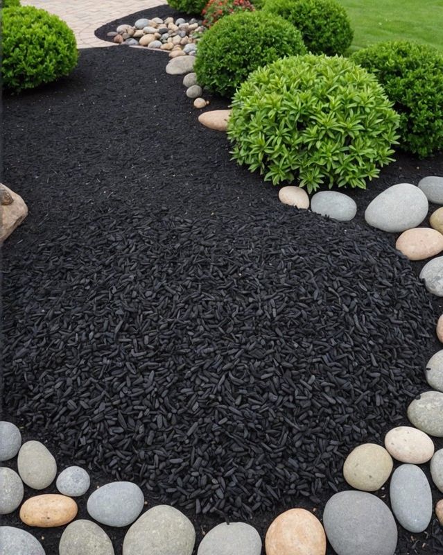 Black Mulch with River Rocks
