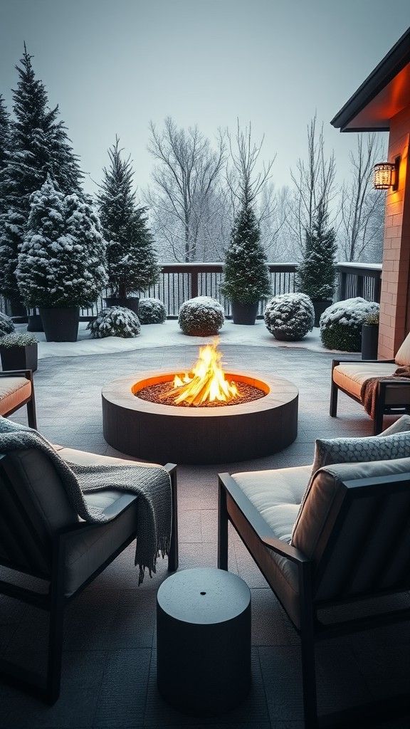 Circular Fire Pit with Cushioned Lounge Chairs