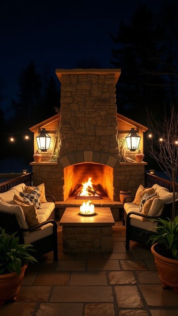Outdoor Fireplace with a Hearth for Additional Seating