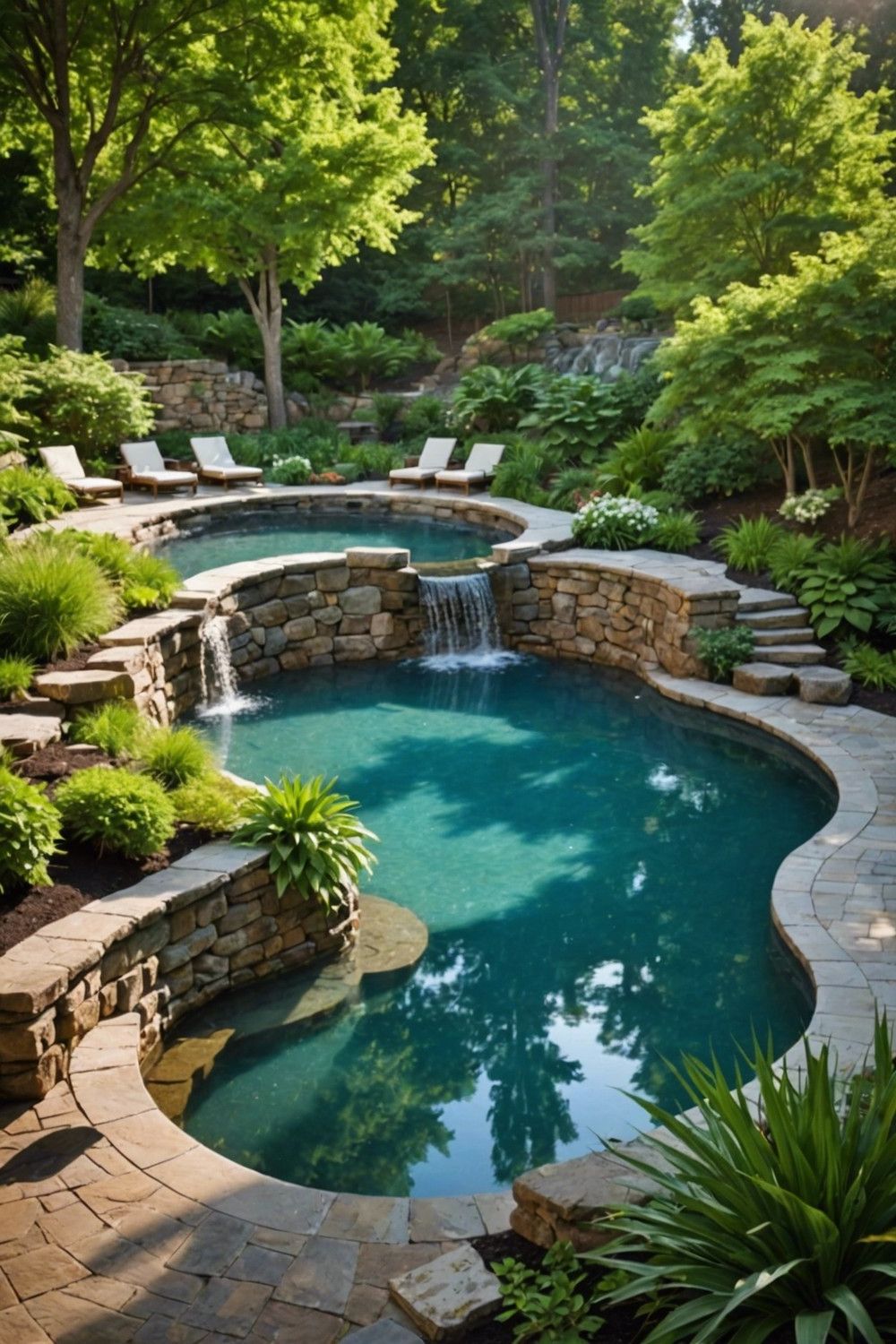 Raised Pool with Natural Stone Retaining Wall
