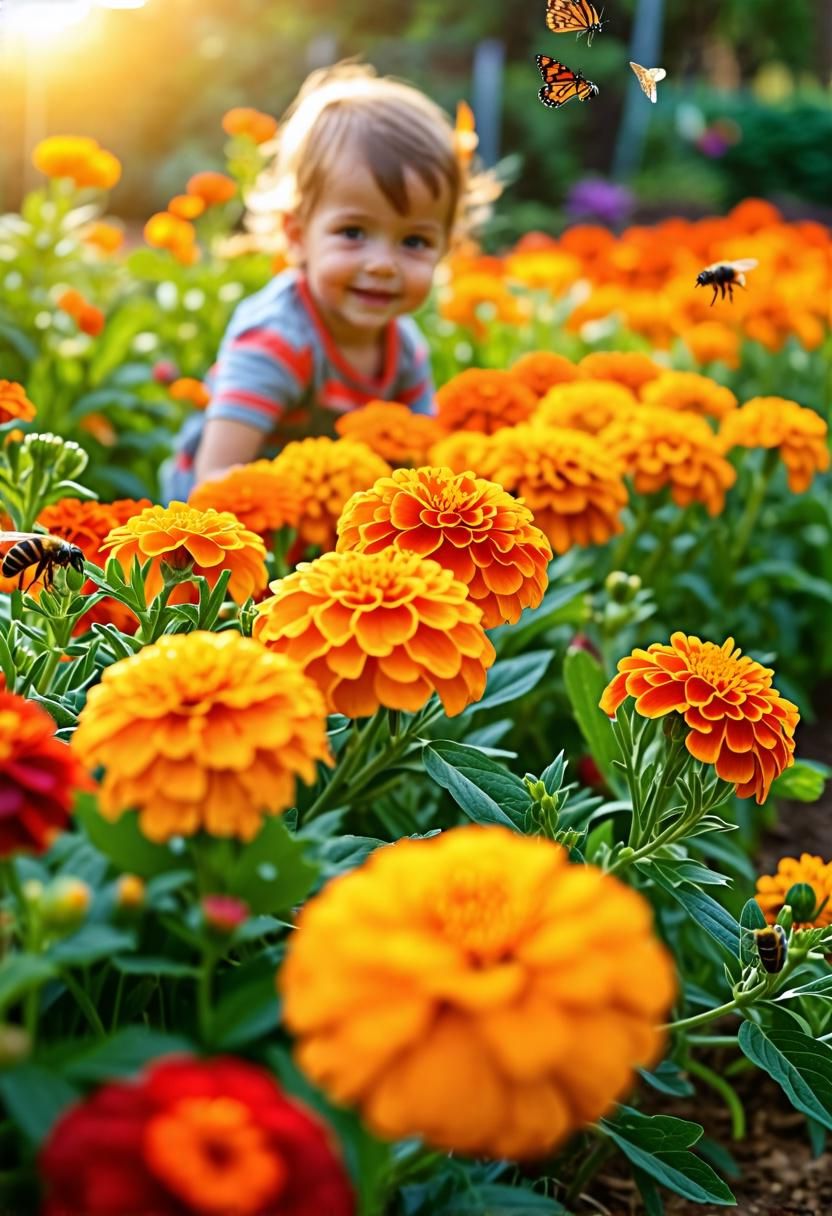 Marigolds in Raised Garden Beds