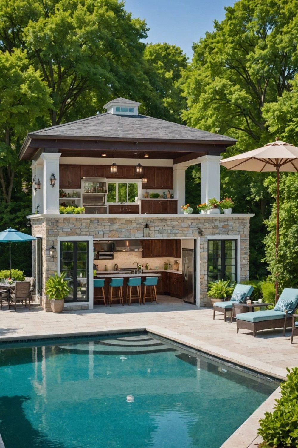 Pool House with Outdoor Kitchen