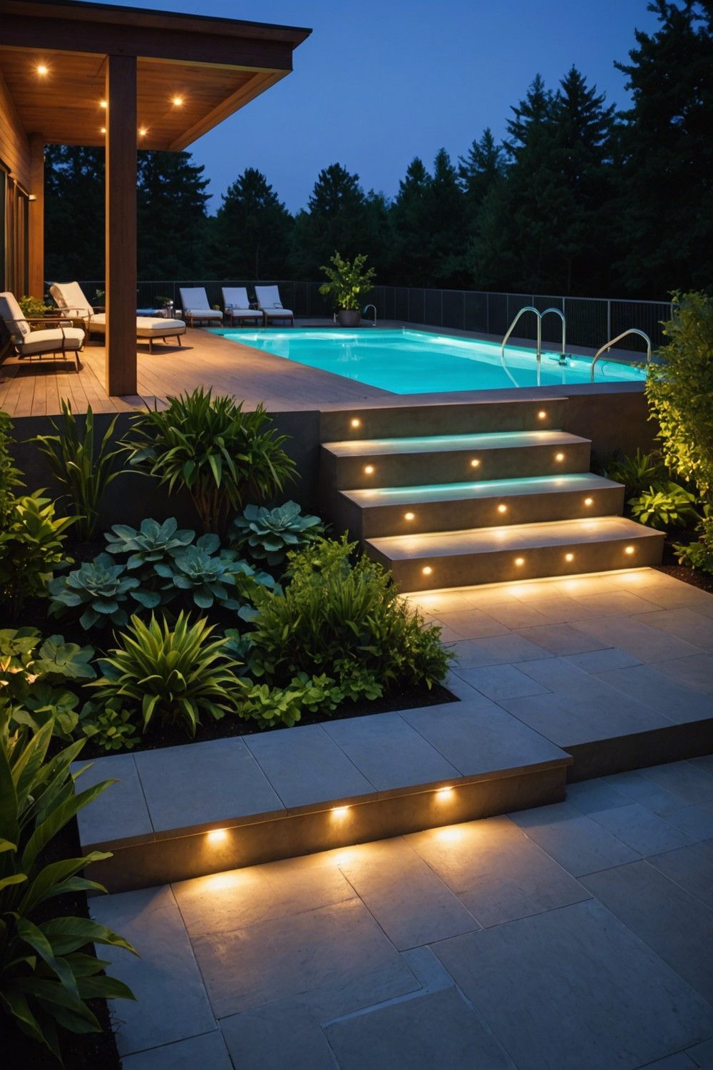 Steps with Inbuilt Handrail Lighting