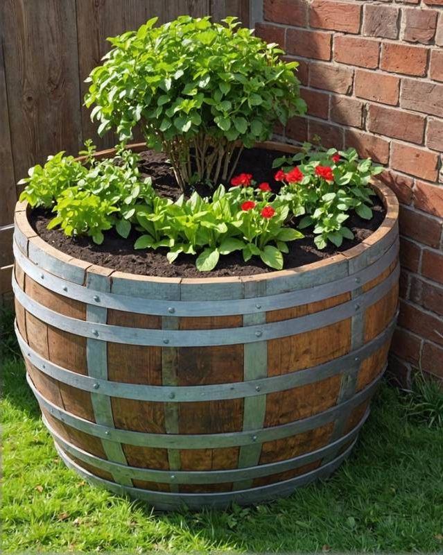 Repurposed Wine Barrel Planter