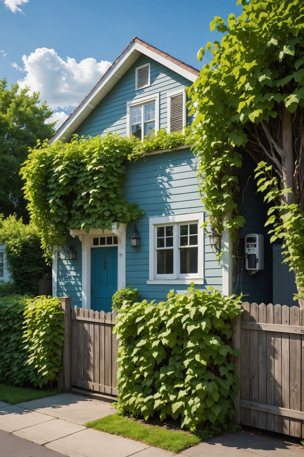 Wooden Fence with Climbing Vines
