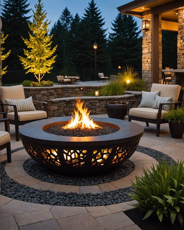 Gas Fire Pit with Lava Rocks and Glass Accents