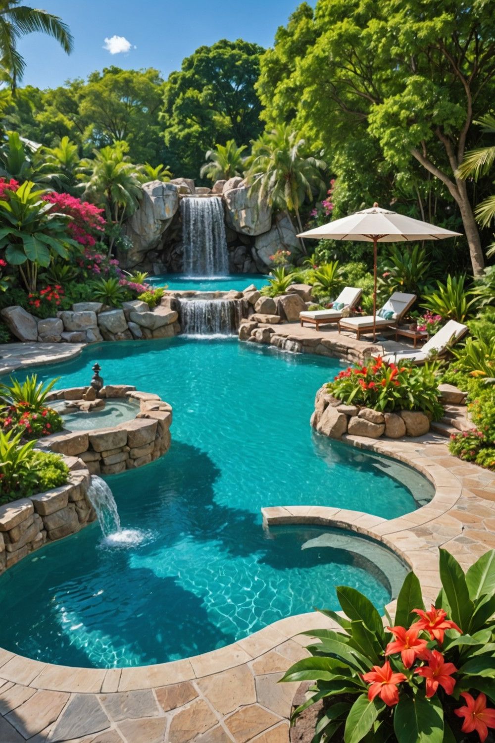 Artificial Rock Poolside Waterfall