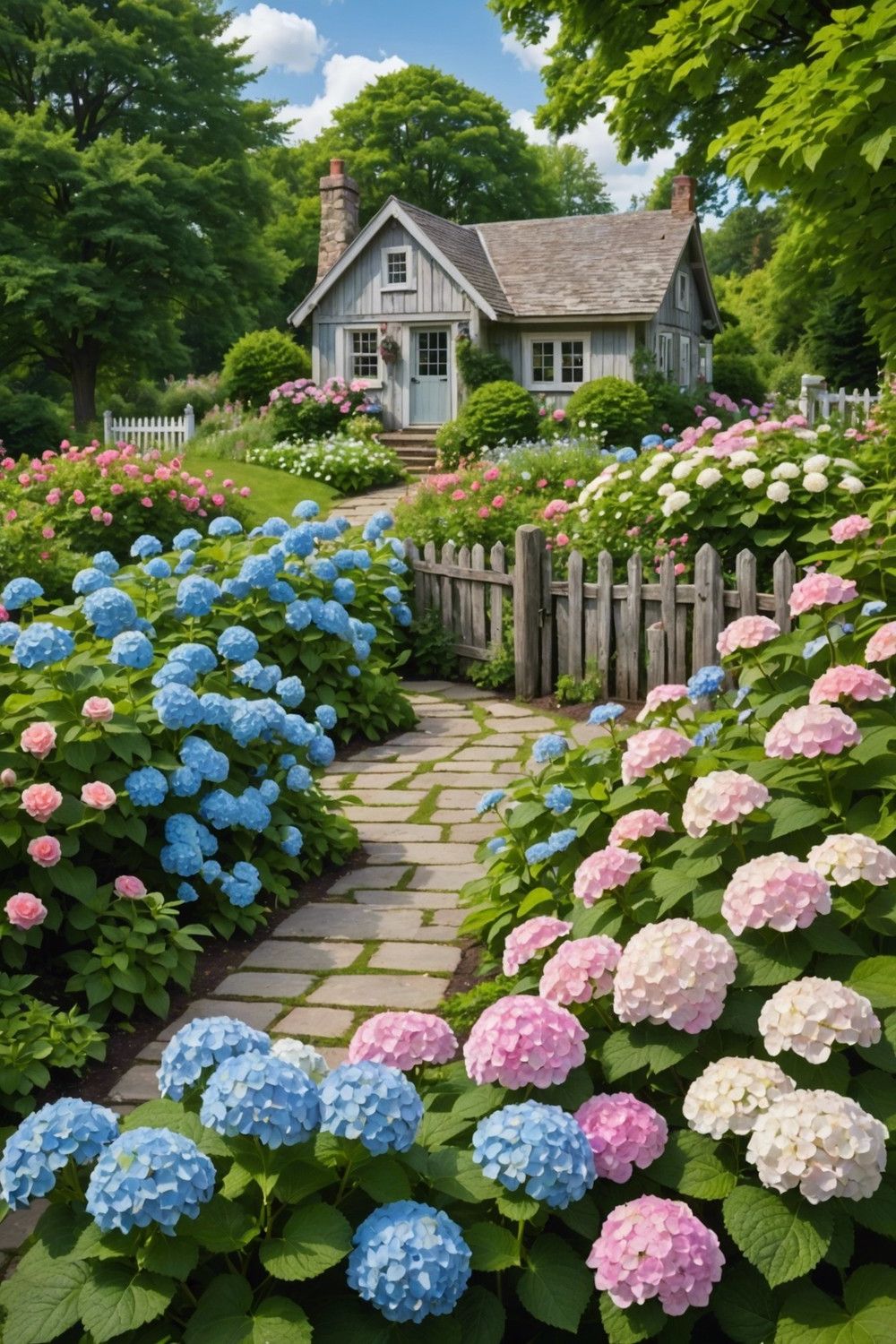 Hydrangeas in a Cottage Garden