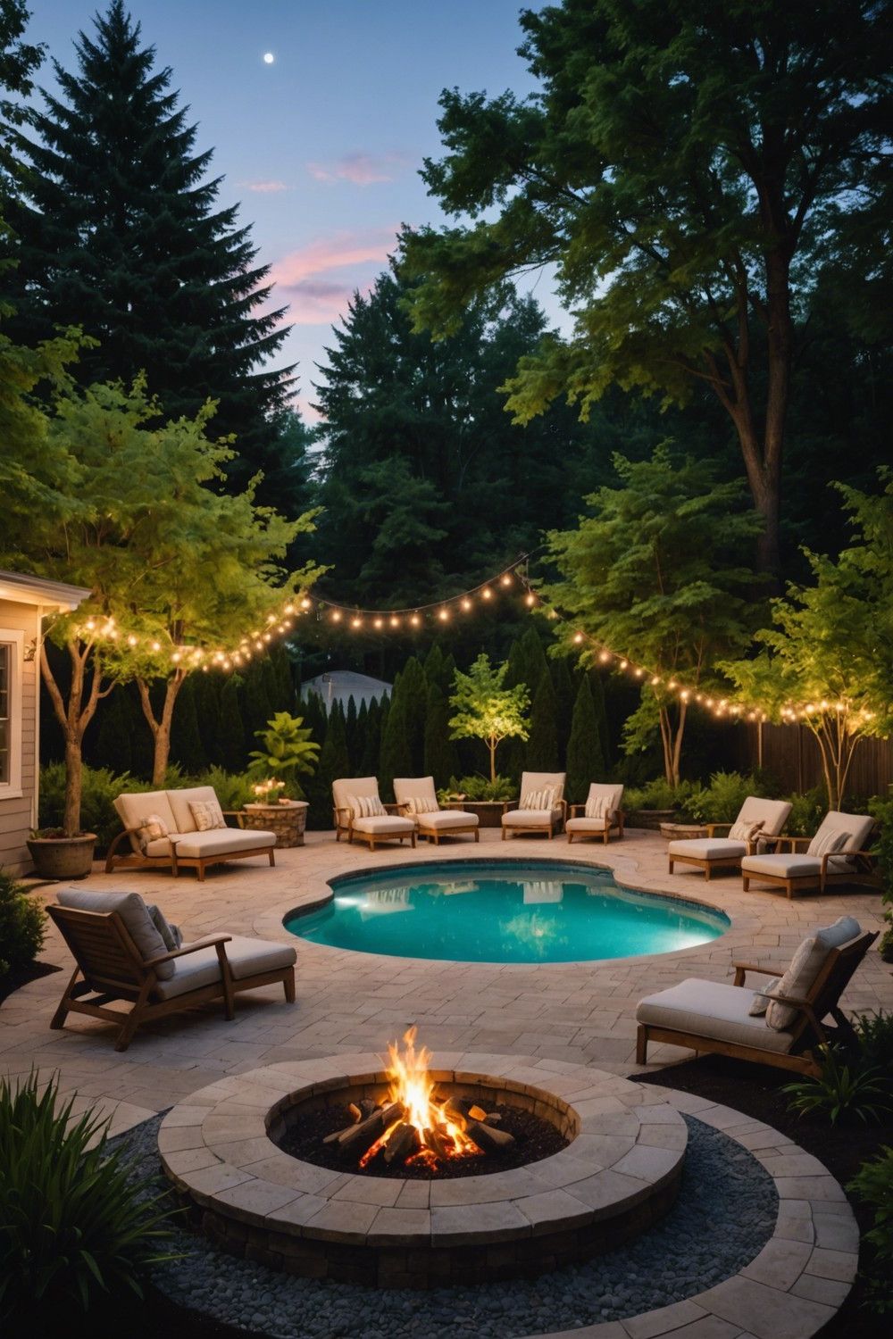 Fire Pit Adjacent Semi Inground Pool