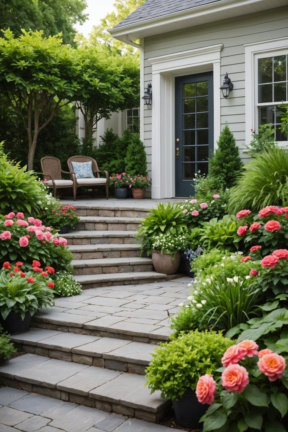 Backdoor Steps with Built-in Planters