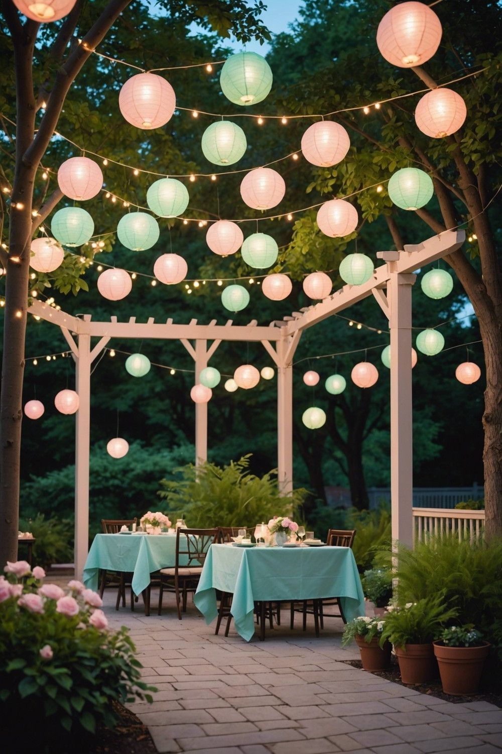 Hanging Paper Lanterns in Soft Pastel Hues