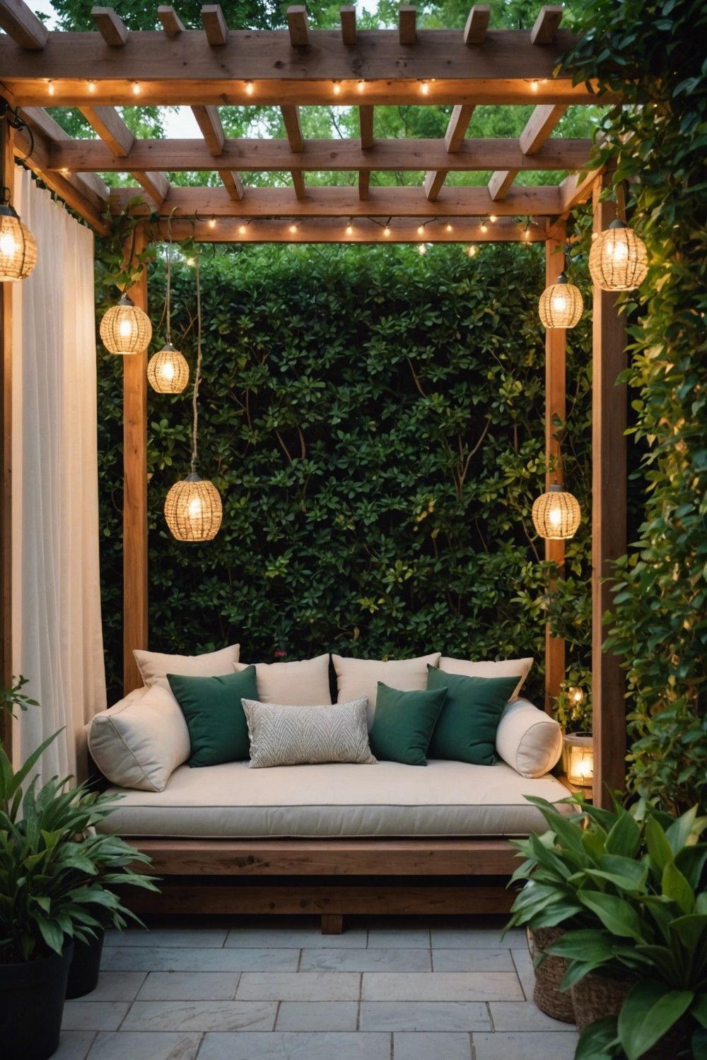 Pergola with Built-in Daybed for Relaxation