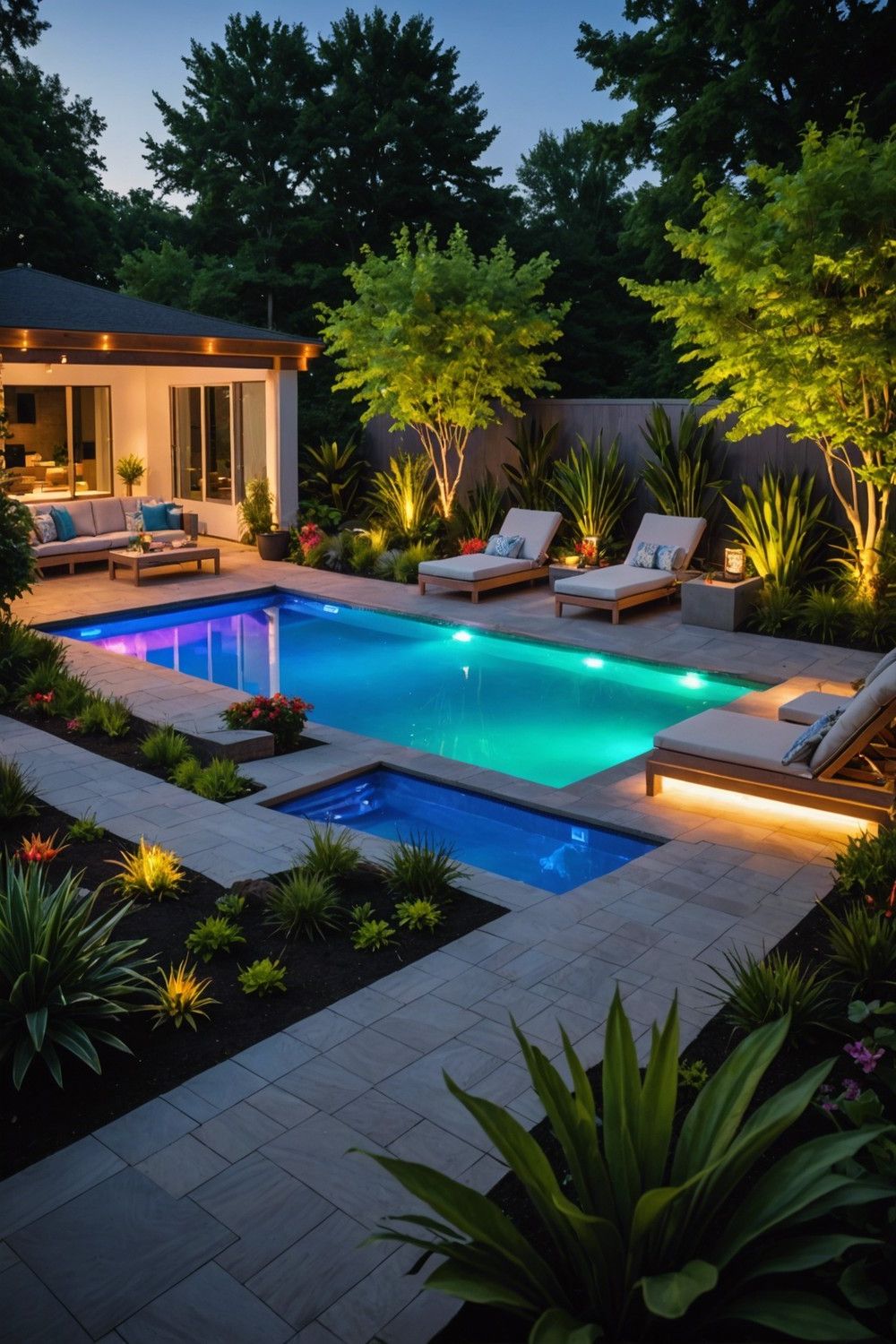 Raised Pool with LED Lighting