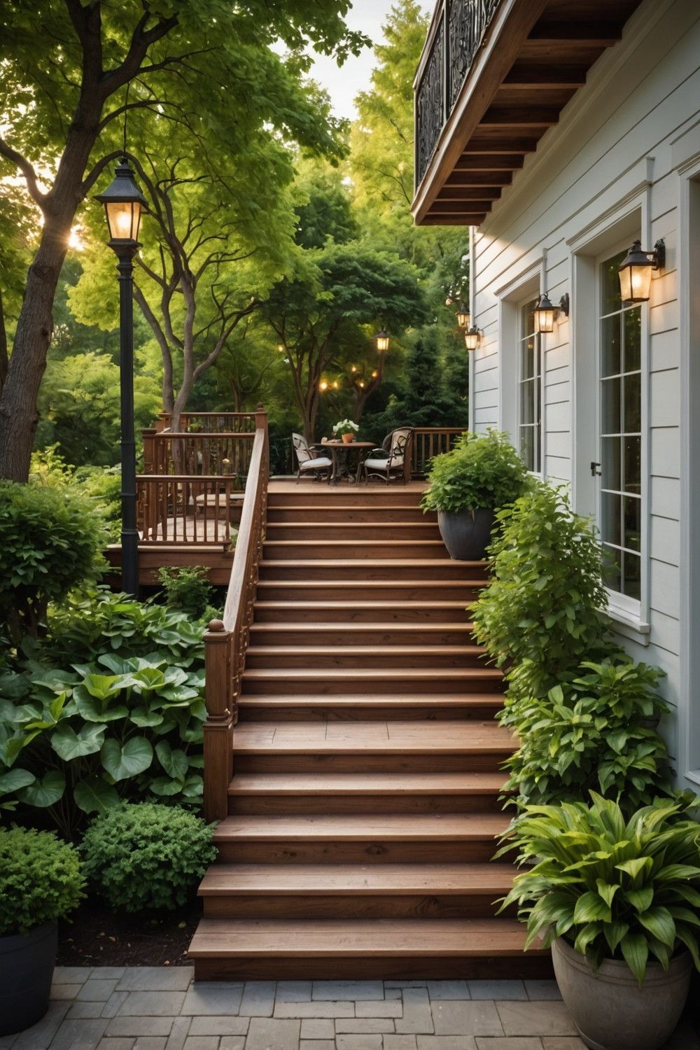 Wooden Steps with a Contrasting Wood Railing