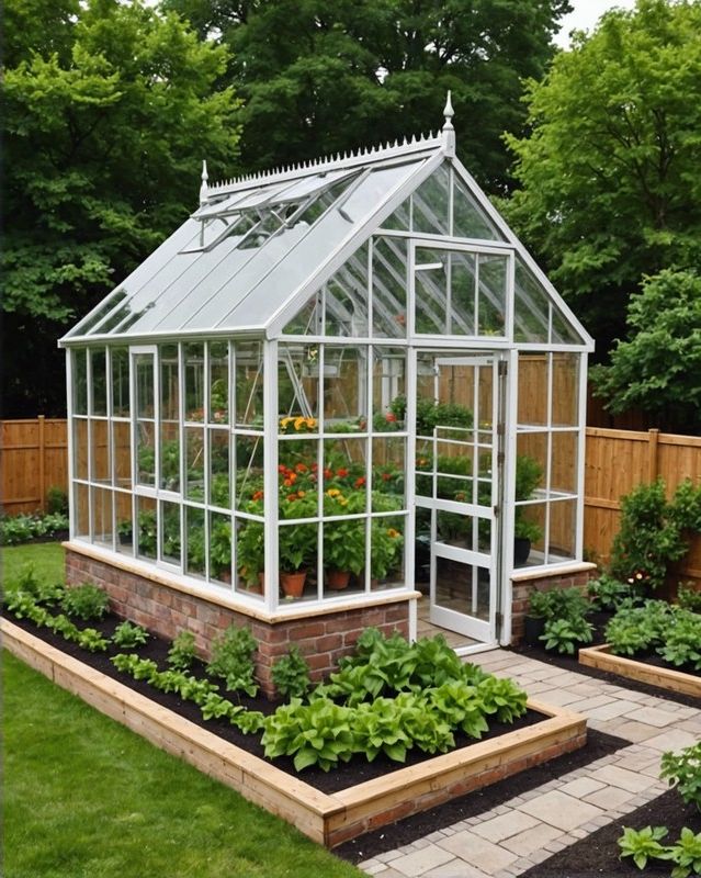 Enclosed Vegetable Garden with a Modern Greenhouse Design