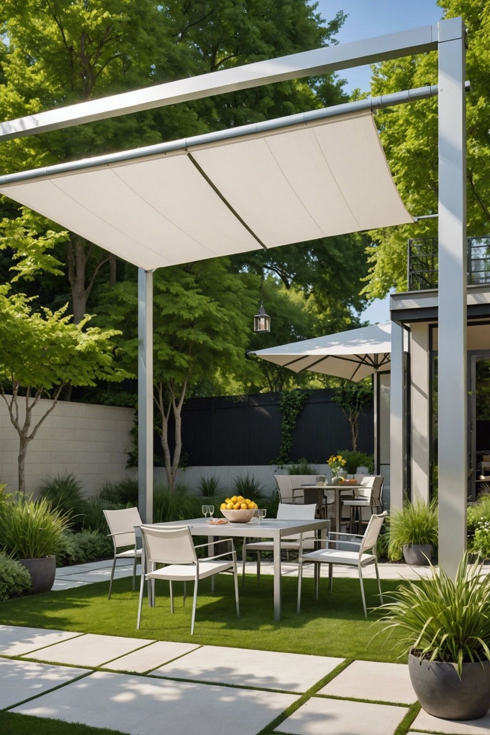 Modern Metal Pergola with Shade Sails