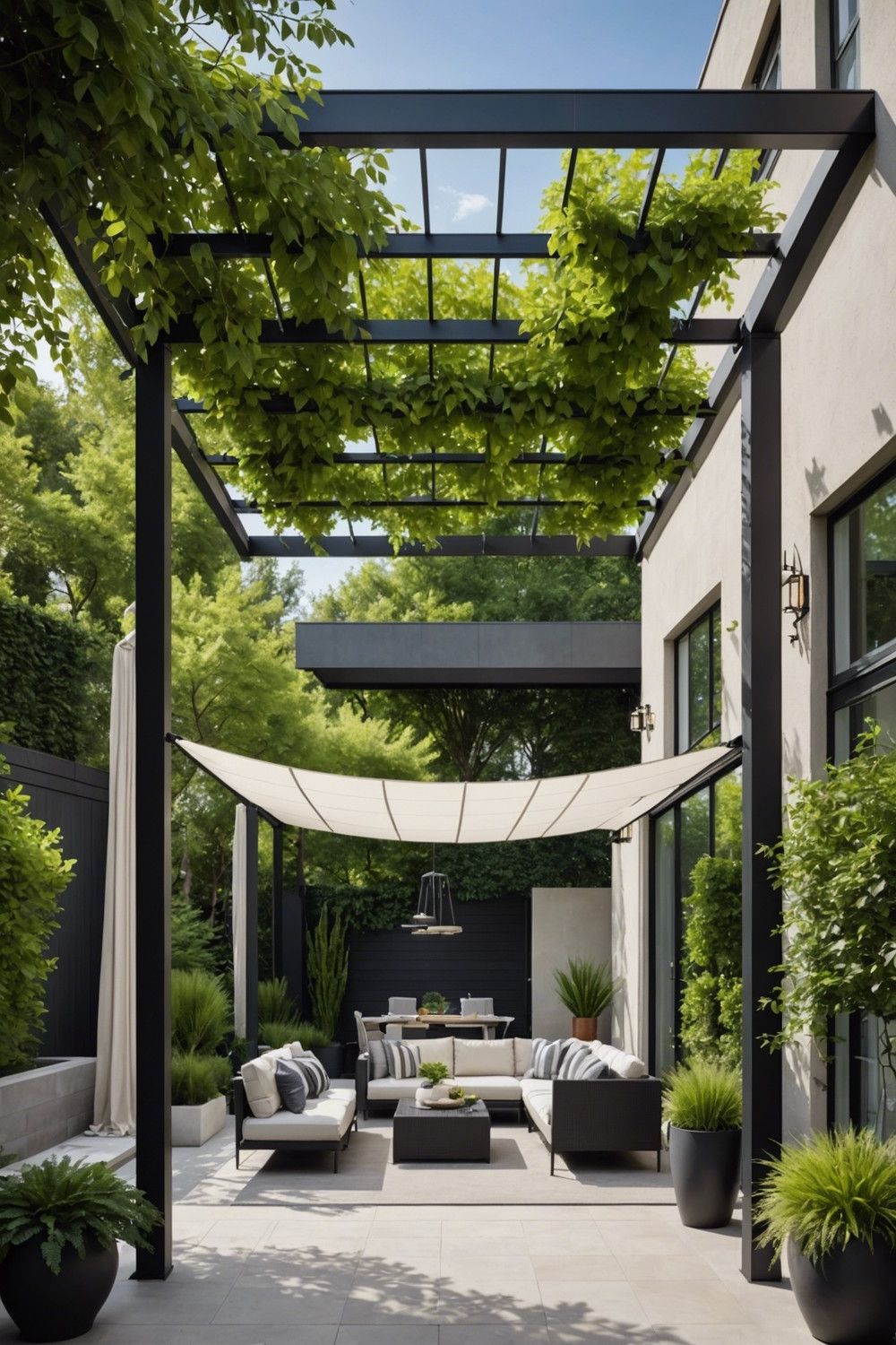Contemporary Pergola with Tensioned Fabric